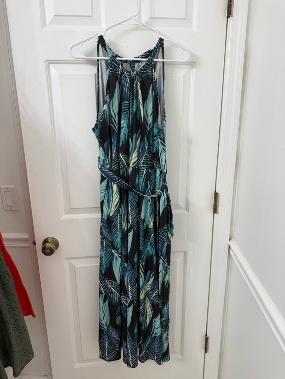 BloomChic Teal and Black Leaf-Print Maxi Dress